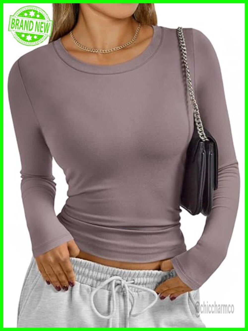 Womens Long Sleeve Crop Top Slim Fit Crew Neck Stretch Tee Y2K Going Out